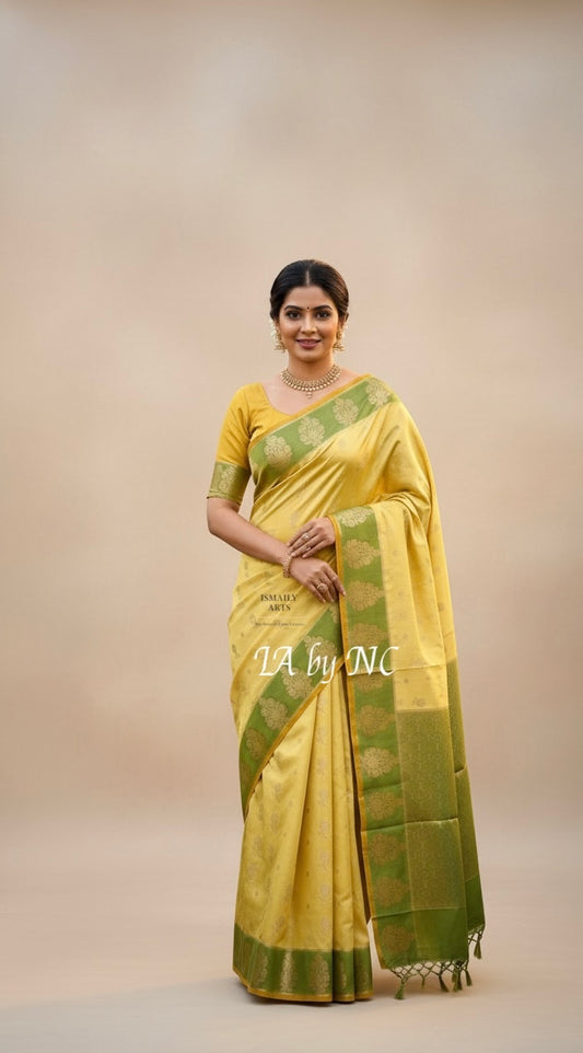 Bumblebee Banarasi Pure Katan Silk Raw Mango Saree