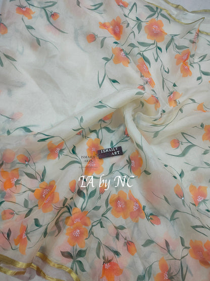 Beige Banarasi Pure Kora Organza Saree