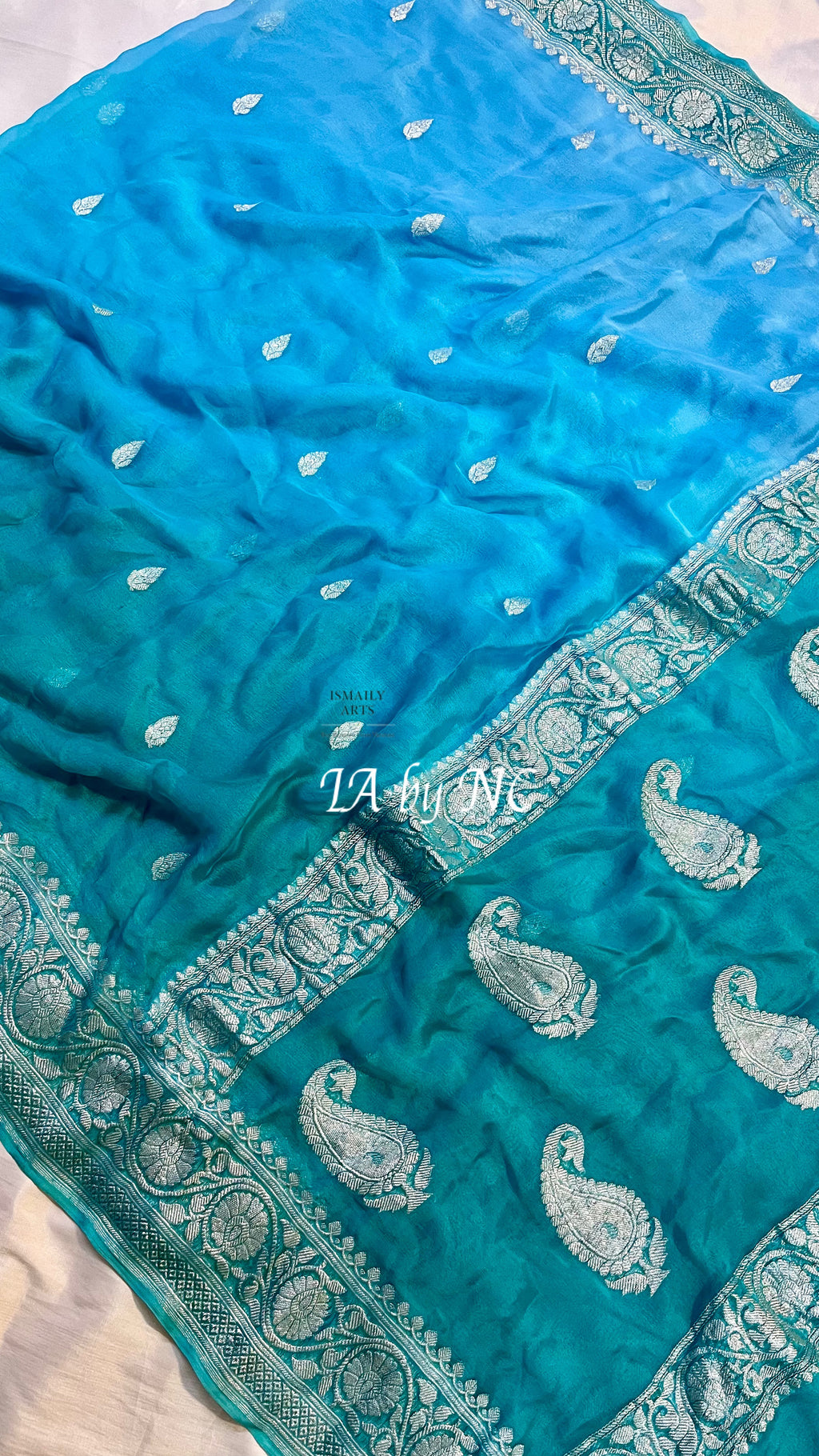 Turquoise Banarasi Pure Khaddi Georgette Kadwa Saree
