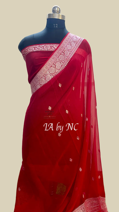 Crimson Banarasi Pure Khaddi Georgette Kadwa Saree