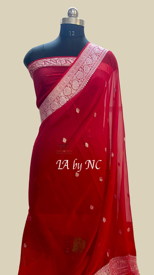 Crimson Banarasi Pure Khaddi Georgette Kadwa Saree