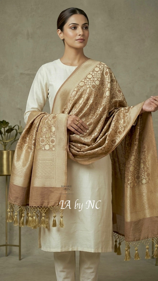 Beige Banarasi Pure Munga Silk Dupatta
