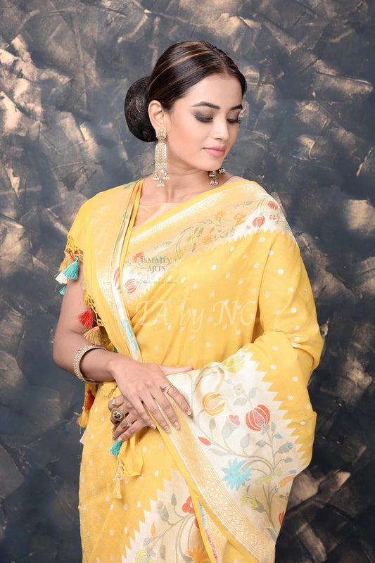 Bumblebee Banarasi Pure Khaddi Tussar Georgette Paithani Saree