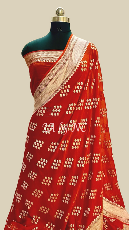 Scarlet Banarasi Pure Khaddi Georgette Saree