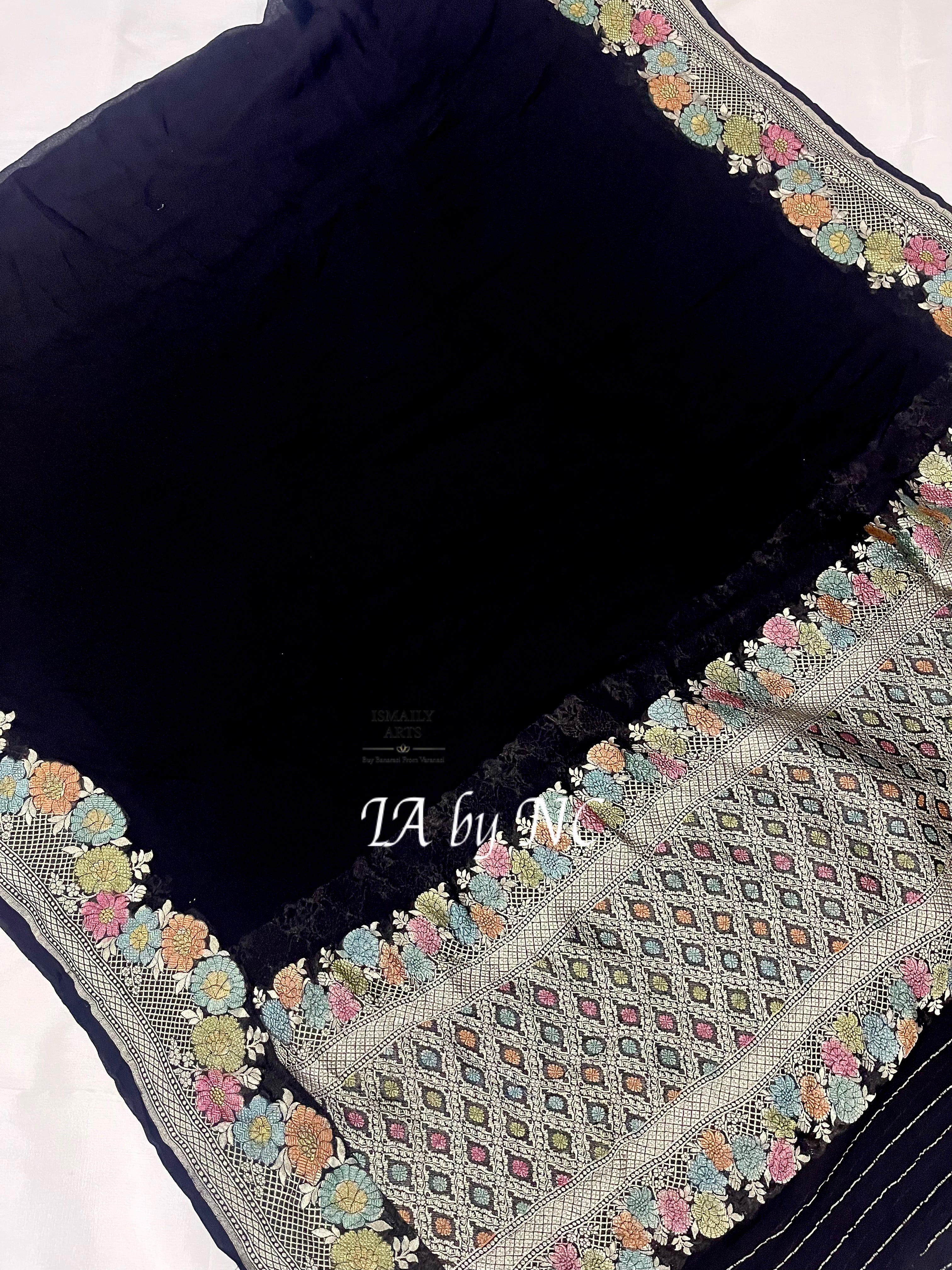 Black Banarasi Pure Khaddi Georgette Dupatta