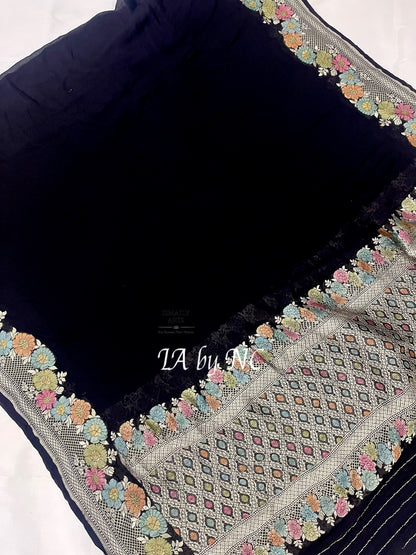 Black Banarasi Pure Khaddi Georgette Dupatta