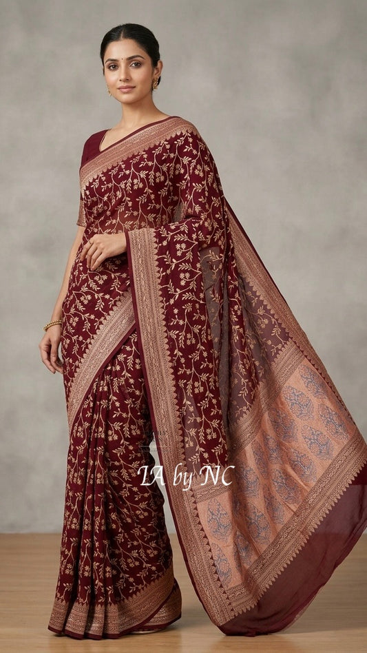 Hickory Banarasi Pure Khaddi Georgette Saree