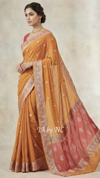 Ochre Banarasi Pure Khaddi Georgette Kadwa Saree