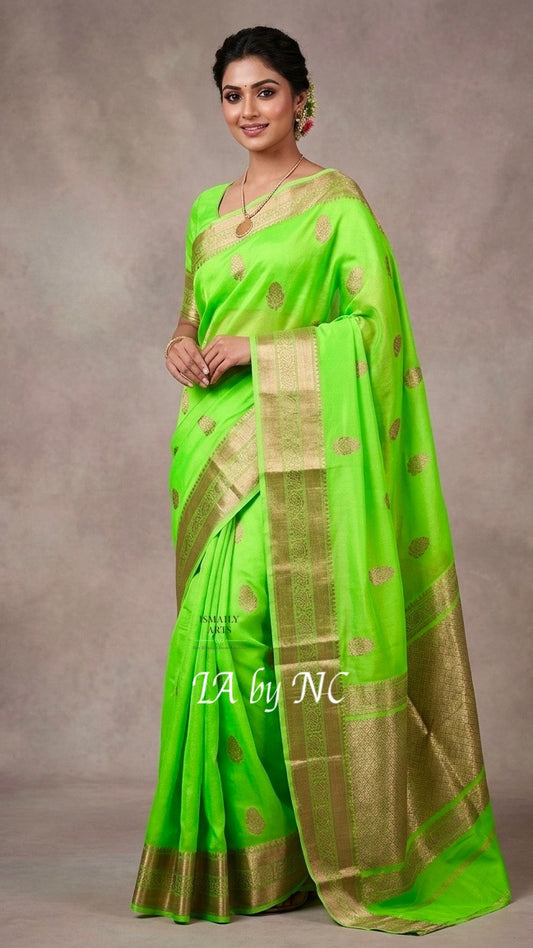 Kelly Banarasi Pure Kora Organza Kadwa Saree