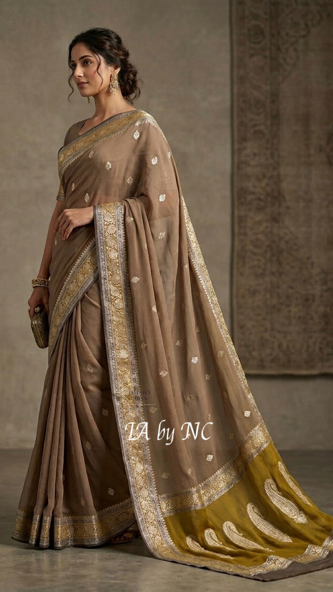 Tortilla Banarasi Pure Khaddi Georgette Kadwa Saree