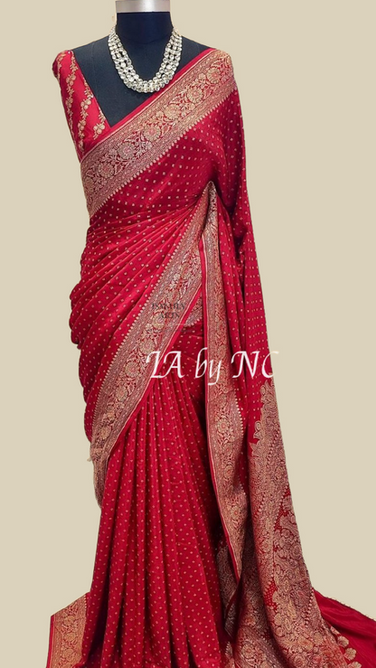 Carmine Banarasi Pure Khaddi Crepe Georgette Saree