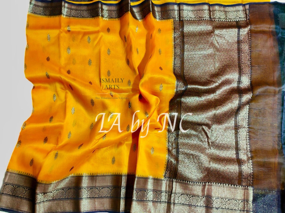 Gold Banarasi Pure Kora Organza Kadwa Saree