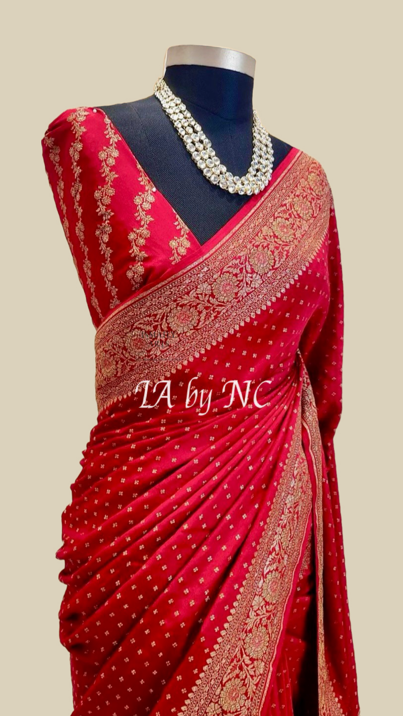 Carmine Banarasi Pure Khaddi Crepe Georgette Saree