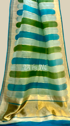 Turquoise Banarasi Pure Kora Organza Kadwa Saree
