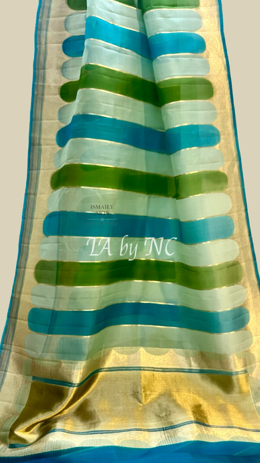 Turquoise Banarasi Pure Kora Organza Kadwa Saree