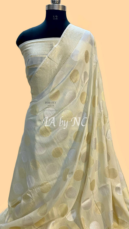 White Banarasi Pure Munga Silk Saree