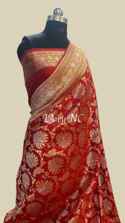 Crimson Banarasi Pure Katan Silk Pattu Meenakari Saree