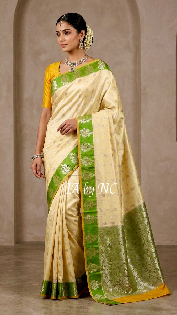 Bumblebee Banarasi Pure Katan Silk Raw Mango Saree
