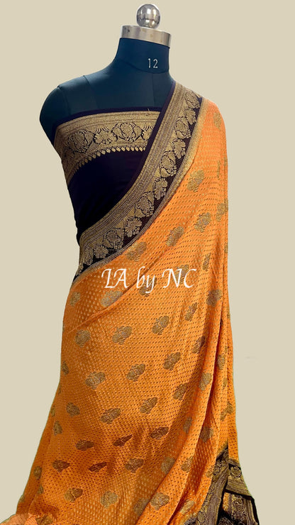 Apricot Banarasi Pure Khaddi Georgette Saree