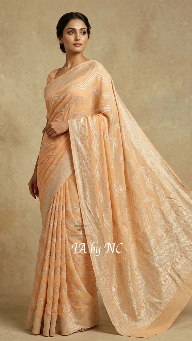Tawny Banarasi Pure Khaddi Georgette Saree