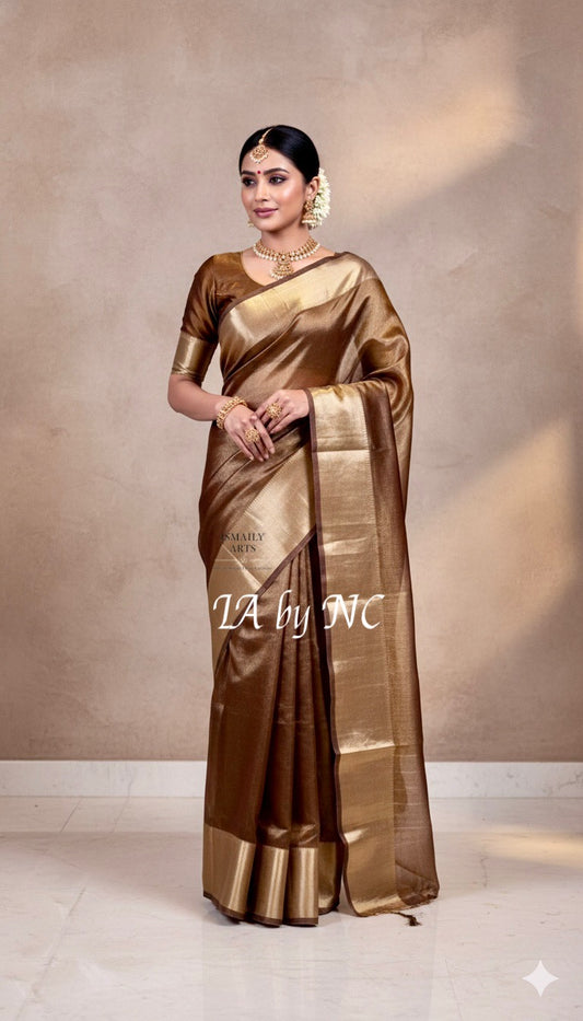 Mahogany Banarasi Pure Tissue Silk Saree