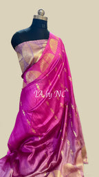 Magenta Banarasi Pure Katan Silk Raw Kadwa Saree
