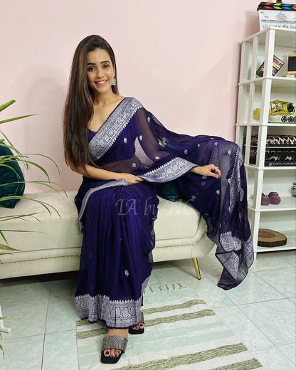 Space Banarasi Pure Khaddi Georgette Kadwa Saree