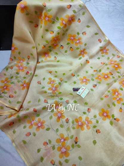 Beige Banarasi Pure Kora Organza Saree