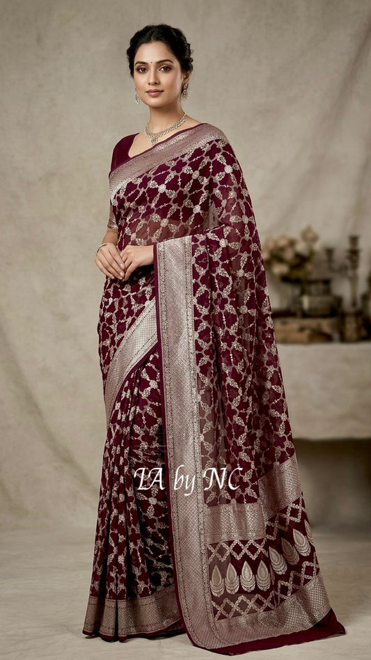 Umber Banarasi Pure Khaddi Georgette Saree