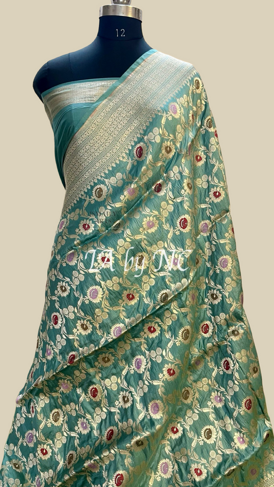 Jungle Banarasi Pure Katan Silk Meenakari Pattu Saree