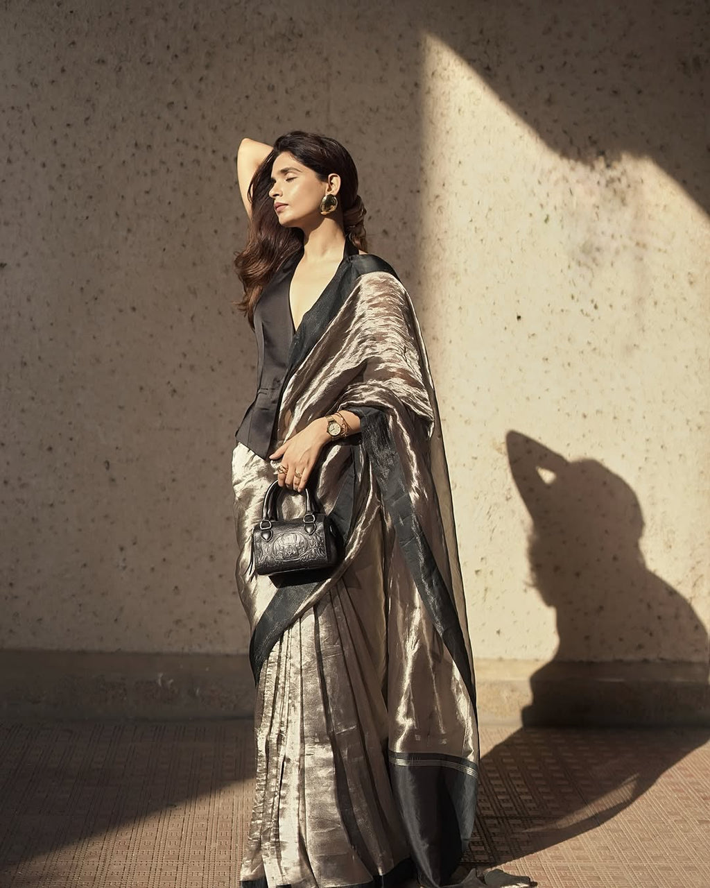 Black Banarasi Pure Tissue Silk Saree - Satin Border