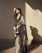 Black Banarasi Pure Tissue Silk Saree - Satin Border