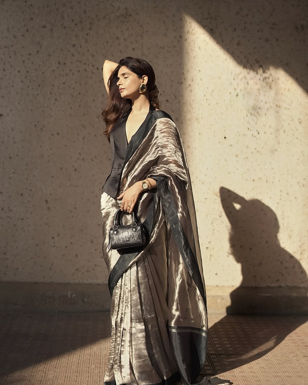 Black Banarasi Pure Tissue Silk Saree - Satin Border