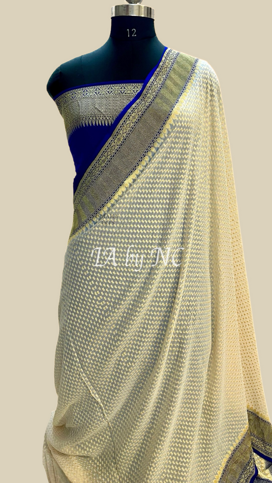 Offwhite Banarasi Pure Khaddi Georgette Saree