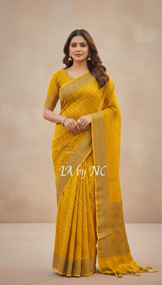 Goldenrod Banarasi Pure Khaddi Georgette Saree