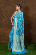 Azure Banarasi Pure Khaddi Georgette Meenakari Saree