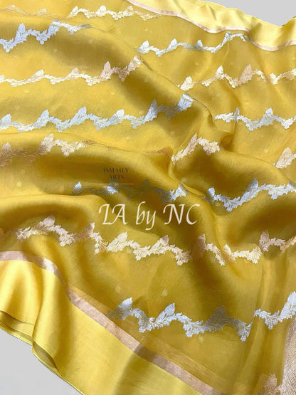 Trombone Banarasi Pure Kora Organza Kadwa Saree