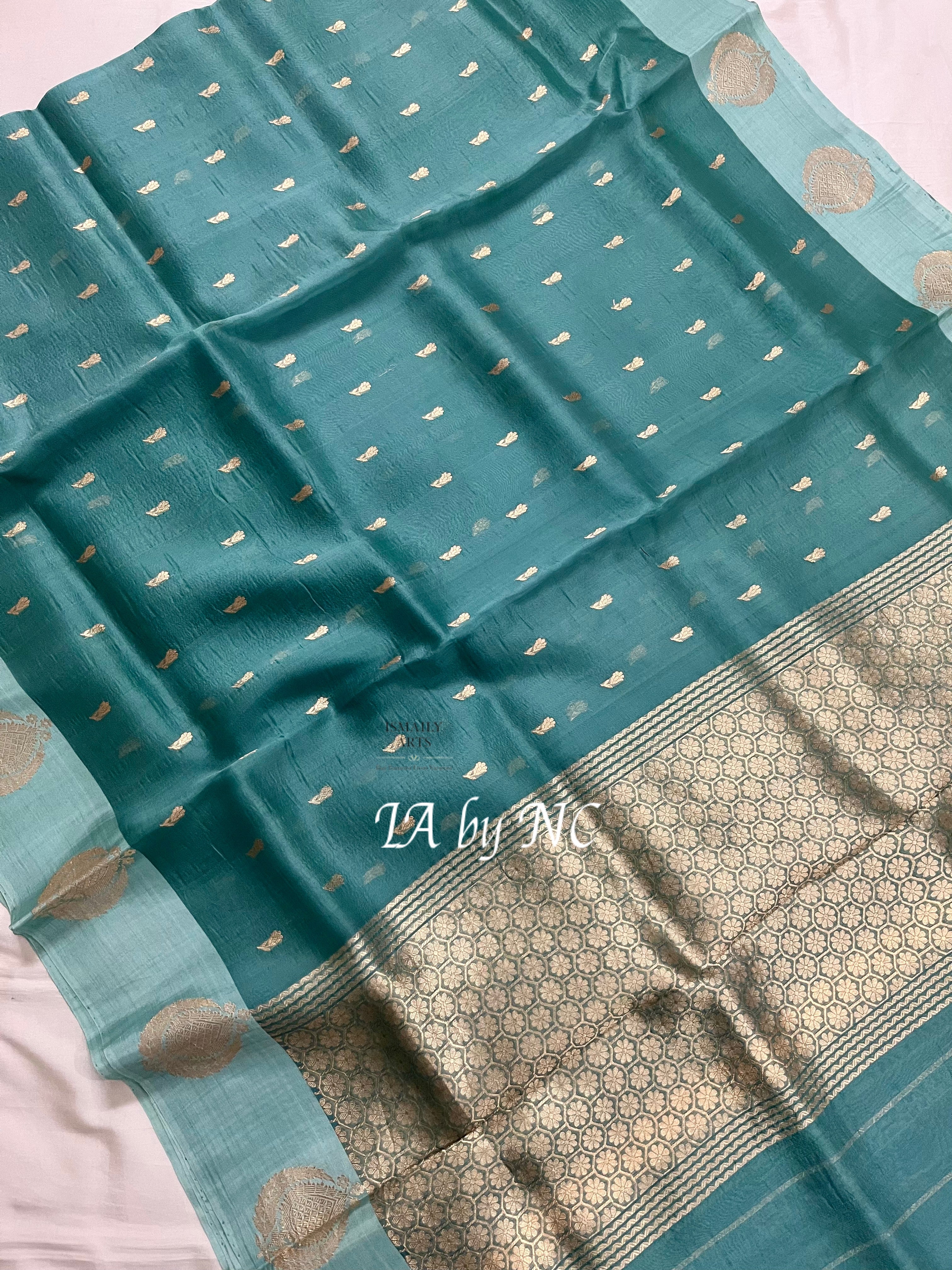 Turquoise Banarasi Pure Kora Silk Kadwa Saree