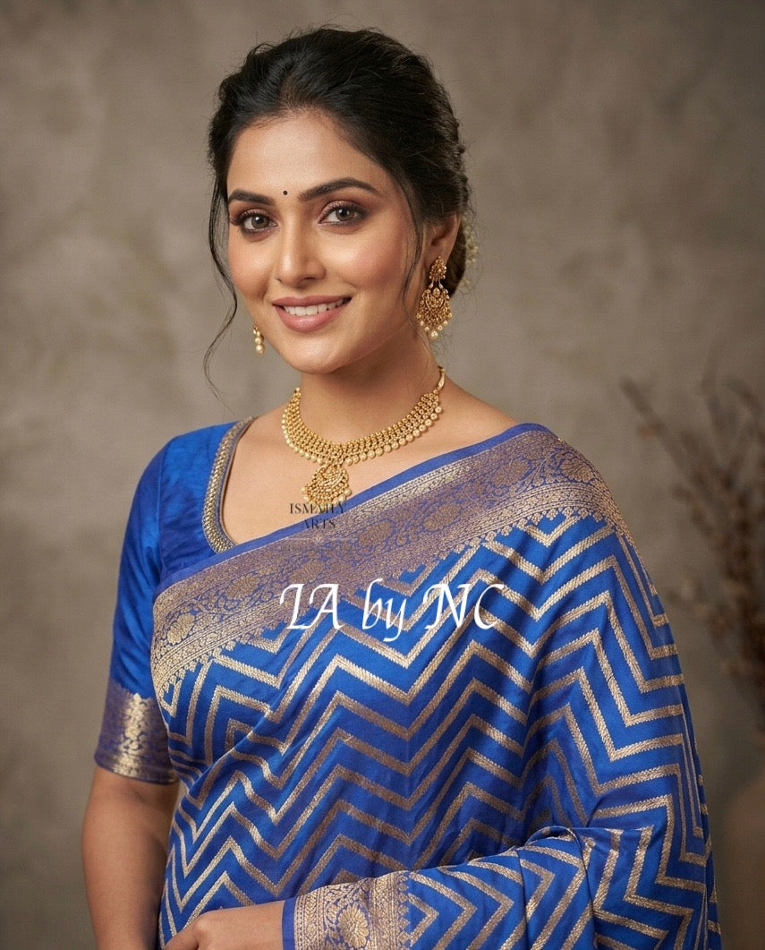 Navy Banarasi Pure Chiffon Georgette Saree
