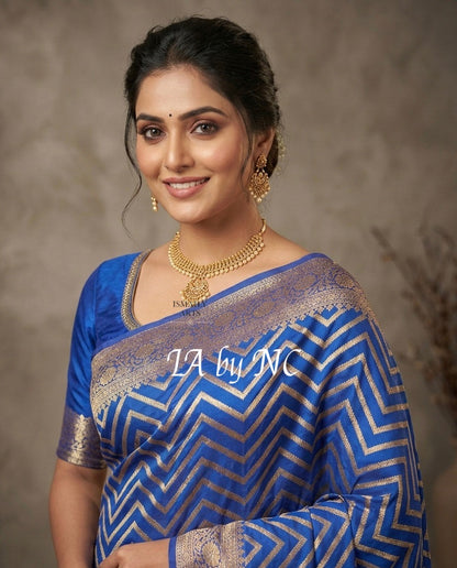 Navy Banarasi Pure Chiffon Georgette Saree