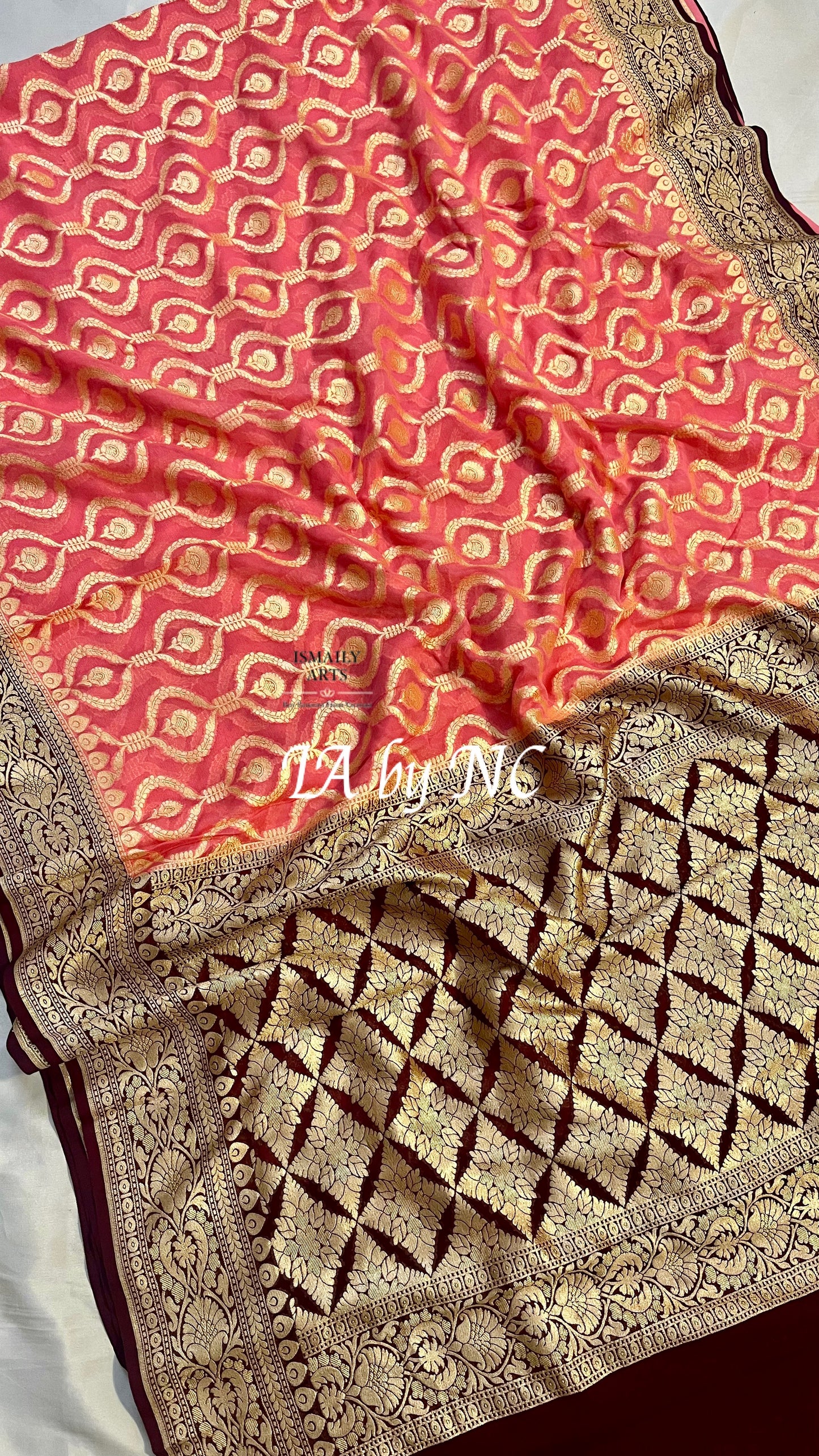 Salmon Banarasi Pure Khaddi Georgette Saree