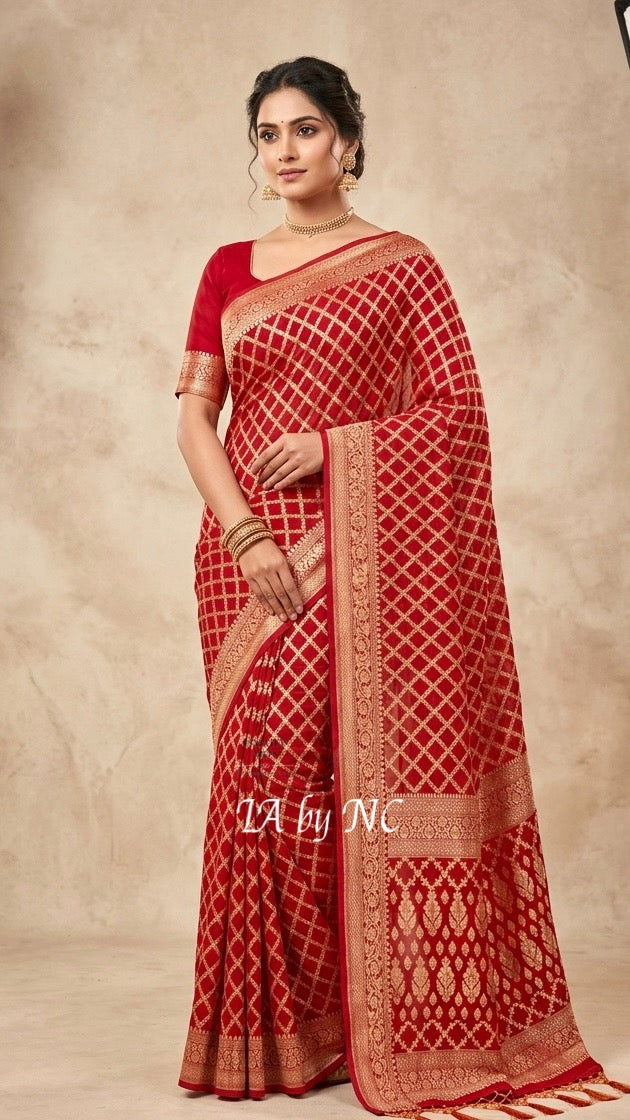 Crimson Banarasi Pure Khaddi Georgette Saree