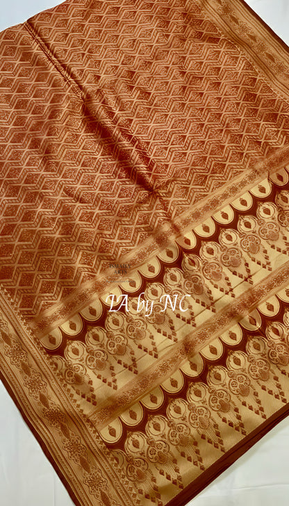 Ochre Banarasi Mashru Katan Silk Saree