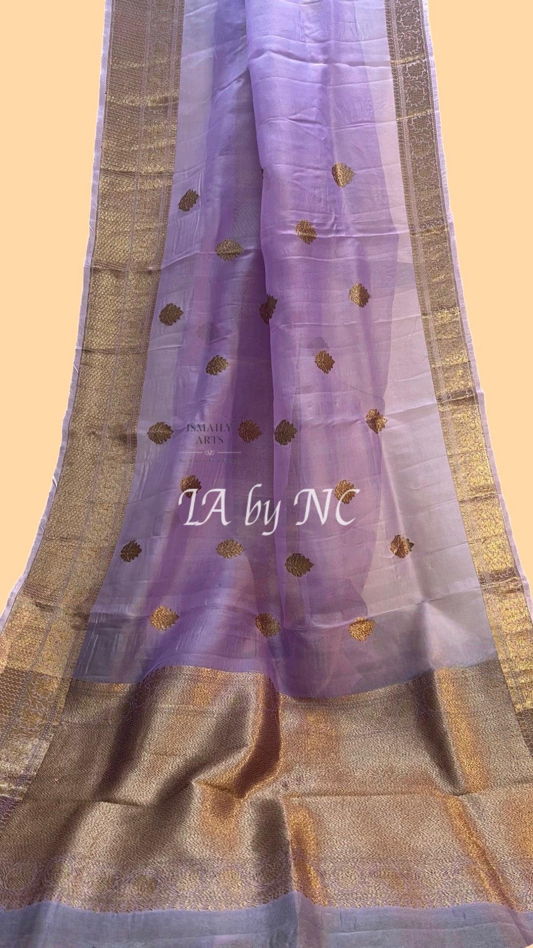 Lavender Banarasi Pure Kora Organza Kadwa Saree