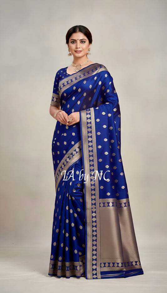 Navy Banarasi Mashru Katan Silk Saree