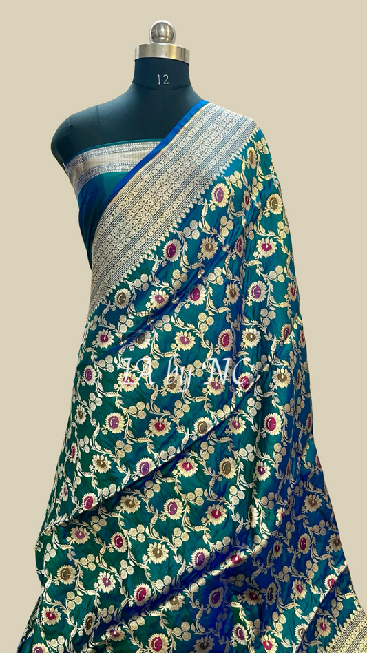 Prussian Banarasi Pure Katan Silk Meenakari Pattu Saree