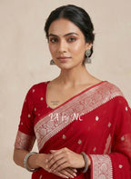 Crimson Banarasi Pure Khaddi Georgette Kadwa Saree