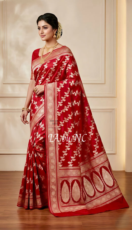 Crimson Banarasi Mashru Katan Silk Saree