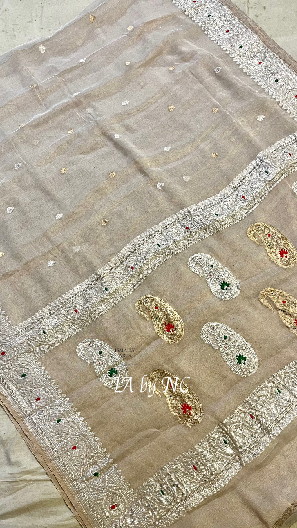 Natural Banarasi Pure Khaddi Tissue Georgette Kadwa Saree