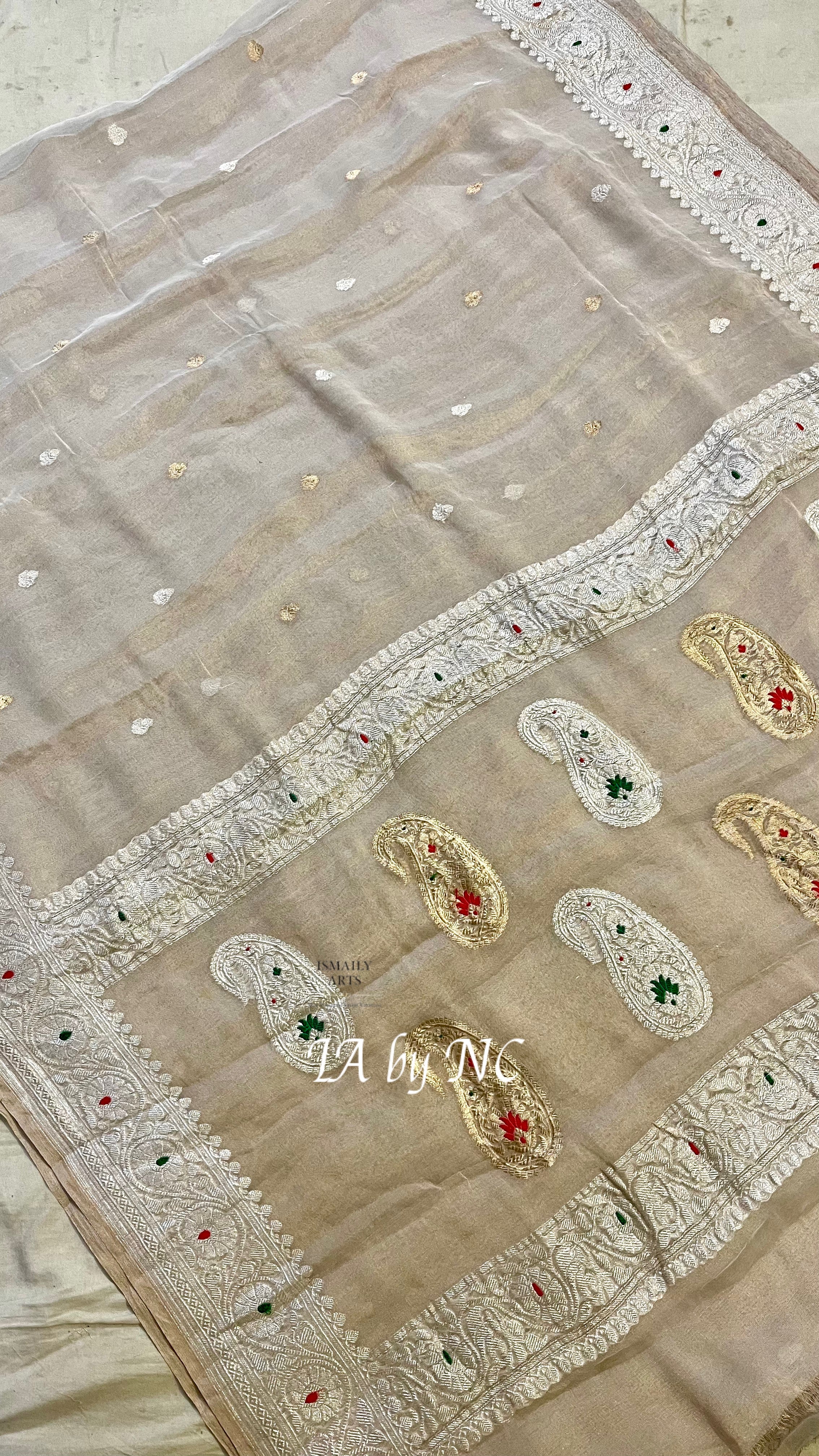 Natural Banarasi Pure Khaddi Tissue Georgette Kadwa Saree
